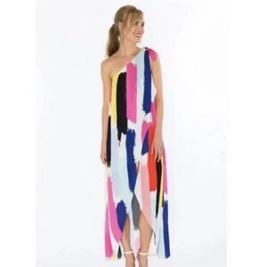Crosby by Mollie Burch Sasha one shoulder maxi dress size 6 Colorful Abstract